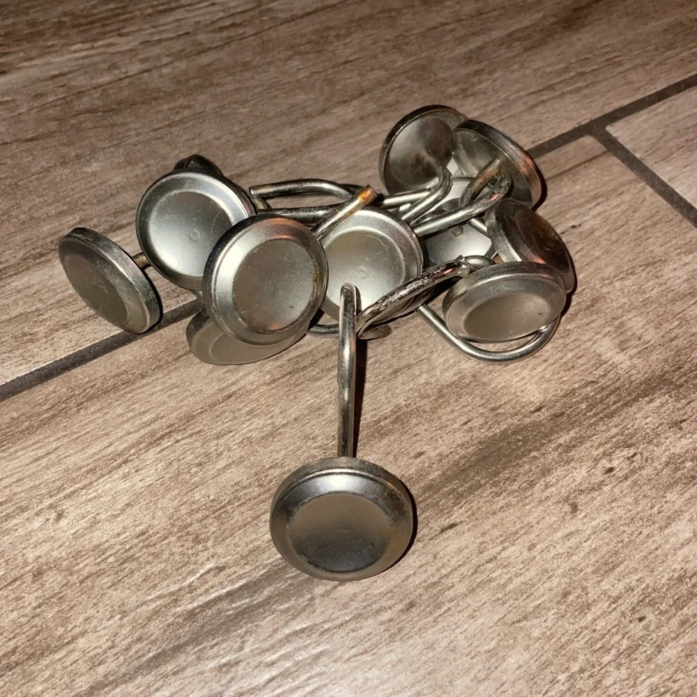 Set of 2 Silver Metal Shower Curtain Hooks